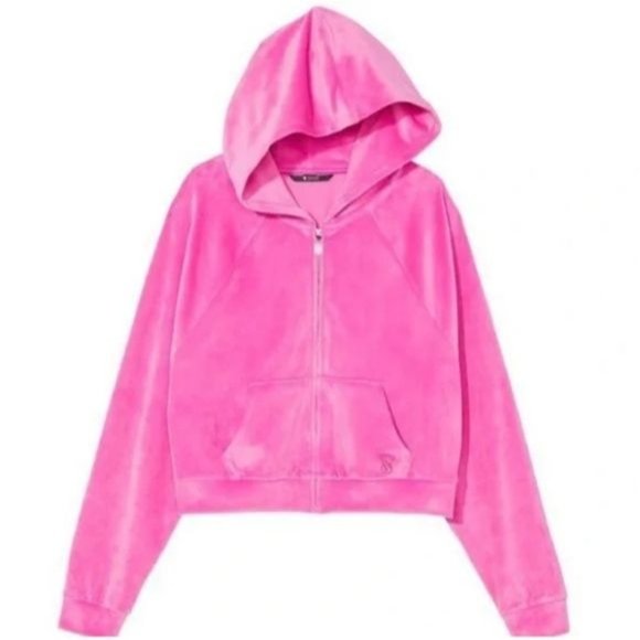 VICTORIA'S SECRET Hot Pink Velour cropped  Zip Up Hoodie Size XXL - Picture 13 of 13